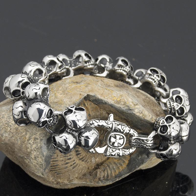 Solid Stainless Steel Death Head Bracelet Men Skull Gothic Bikers Jewelry Punk Rock Men's Bracelets & Bangles Mannen Armband