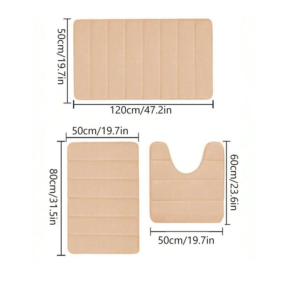 Three Piece Toilet, Bath Floor Mat, Shower Mat, Bath Absorbent Mat, Non Slip Carpet, Soft and Comfortable, Laundry Room.