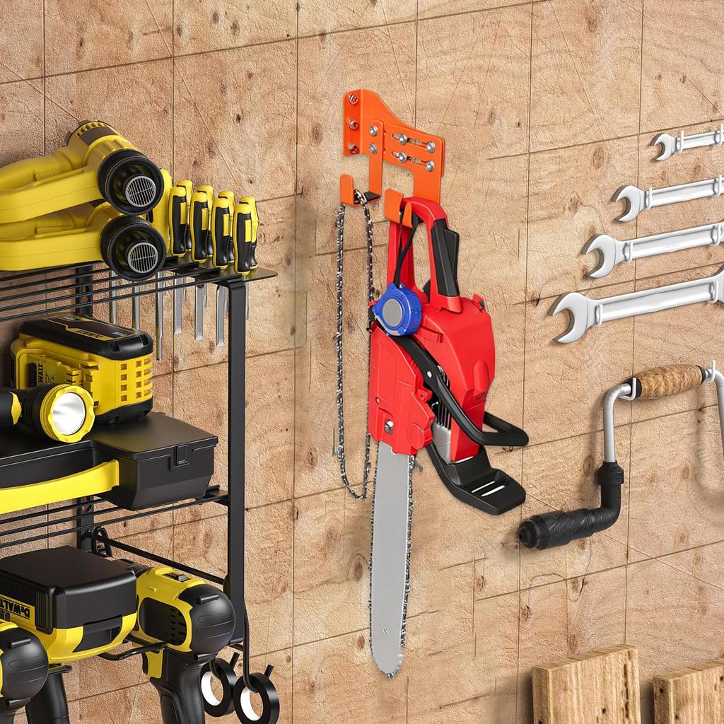 Chainsaw Holder Heavy Duty Wall Hanger Shed Chainsaw Organizer with Two Hook for Shed Garden Garage Workshop Chain Tool