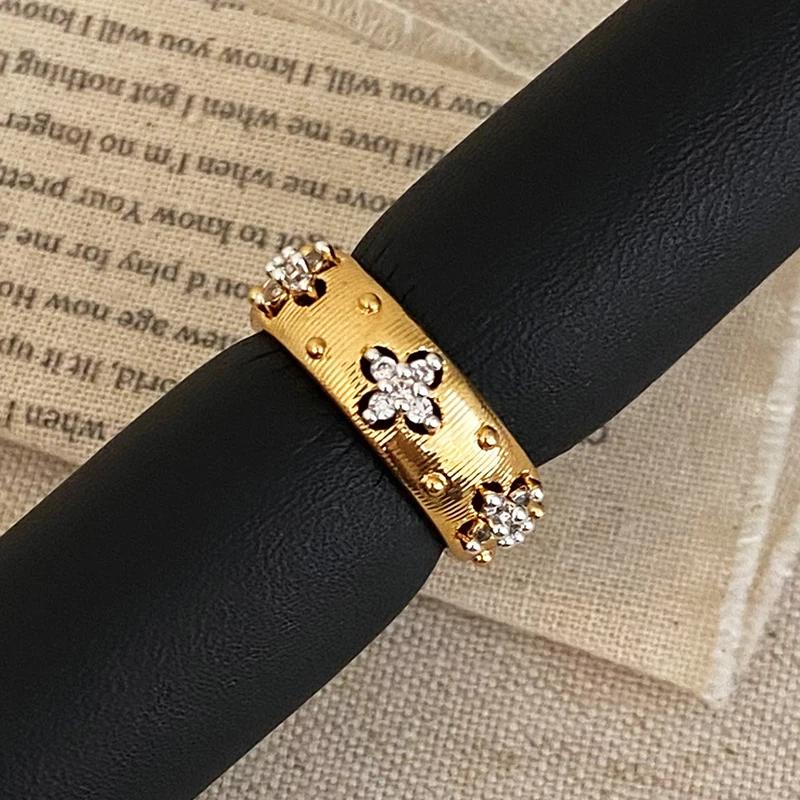 Pravé Sterlingové Stříbro 18K Zlato Zirkon Hvězda Kulatý Otevírací Prsteny pro Ženy Vintage Jemné Lehké Luxusní Doplňky