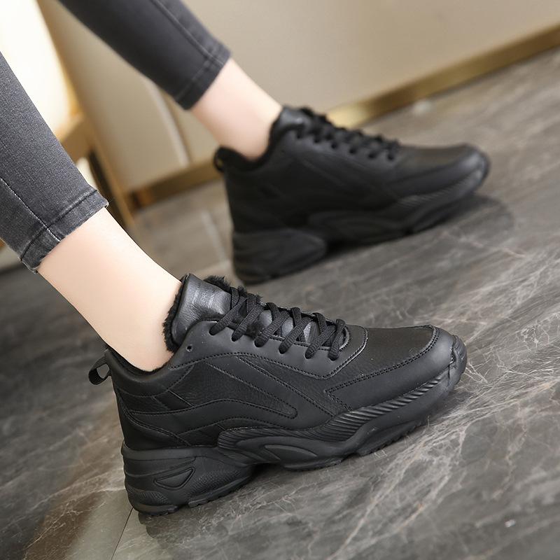 Brand women's shoes black leather waterproof sports shoes lightweight soft-soled dad shoes non-slip and wear-resistant autumn and winter travel shoes