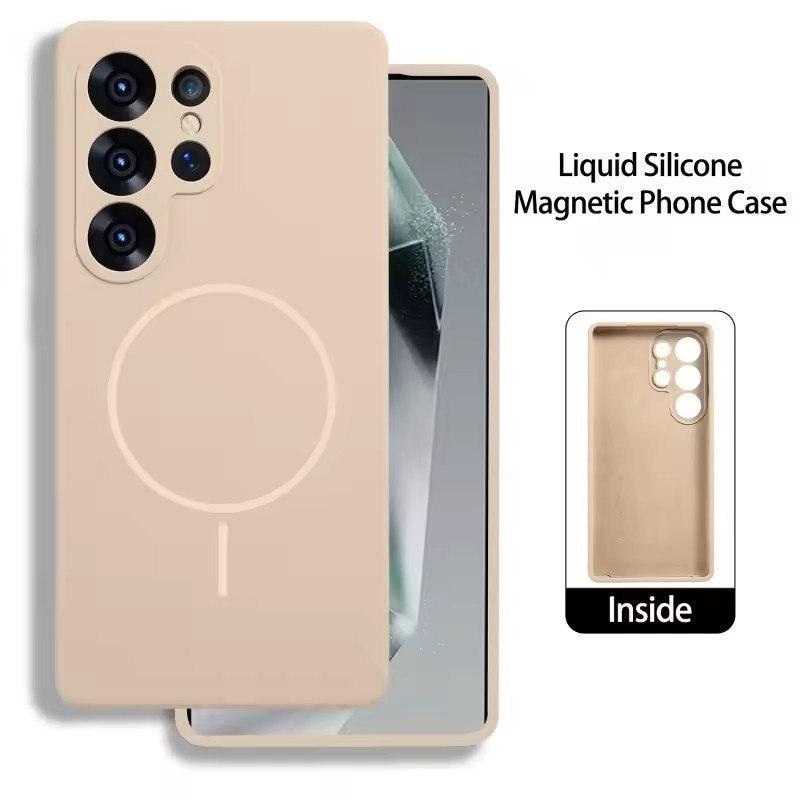 

Магнитный жидкий силиконовый чехол для Samsung Galaxy S25/S24/S23 Plus/Ultra - мягкий бампер с поддержкой беспроводной зарядки MagSafe Samsung S24 Ultra золотой