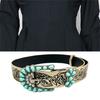 Bohemian PU Belt for Girl Women Embossing Waistband Turquoises Buckle Cowgirls Belt