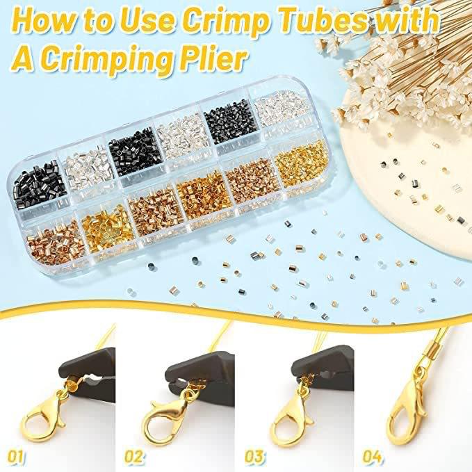 European & American Bead DIY Set: Multicolor Earrings, Necklace, Bracelet Kit with Crimp Tubes & Pliers