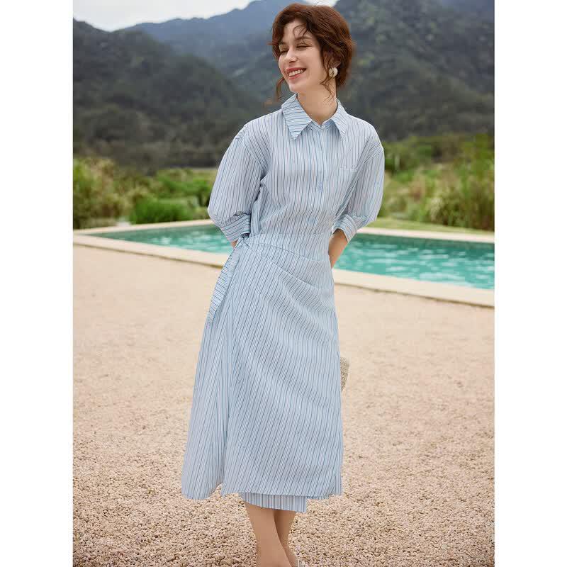 ELLE Striped Twisted Design A-Line Dress