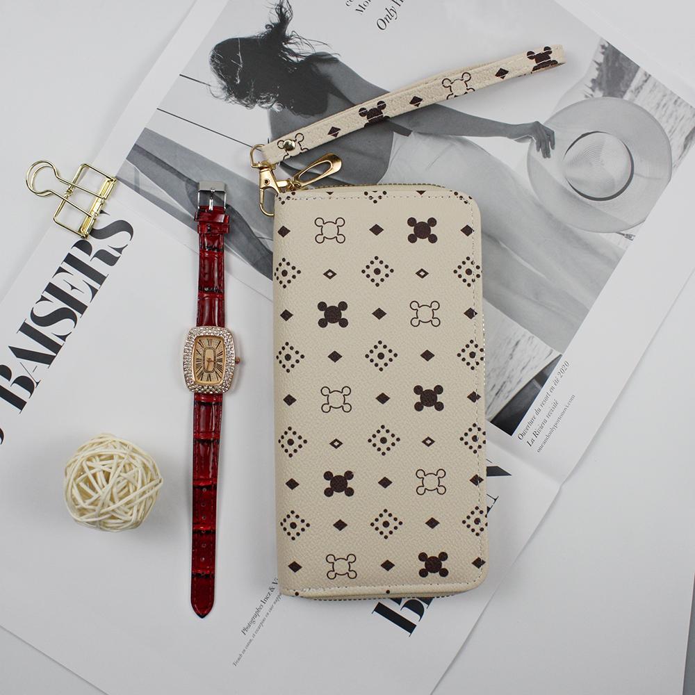 2-teiliges Set Damen Casual Sportuhr Geldbörsen Mode Exquisite Leder Retro Armband Modische Uhr für Teenager Bewegung