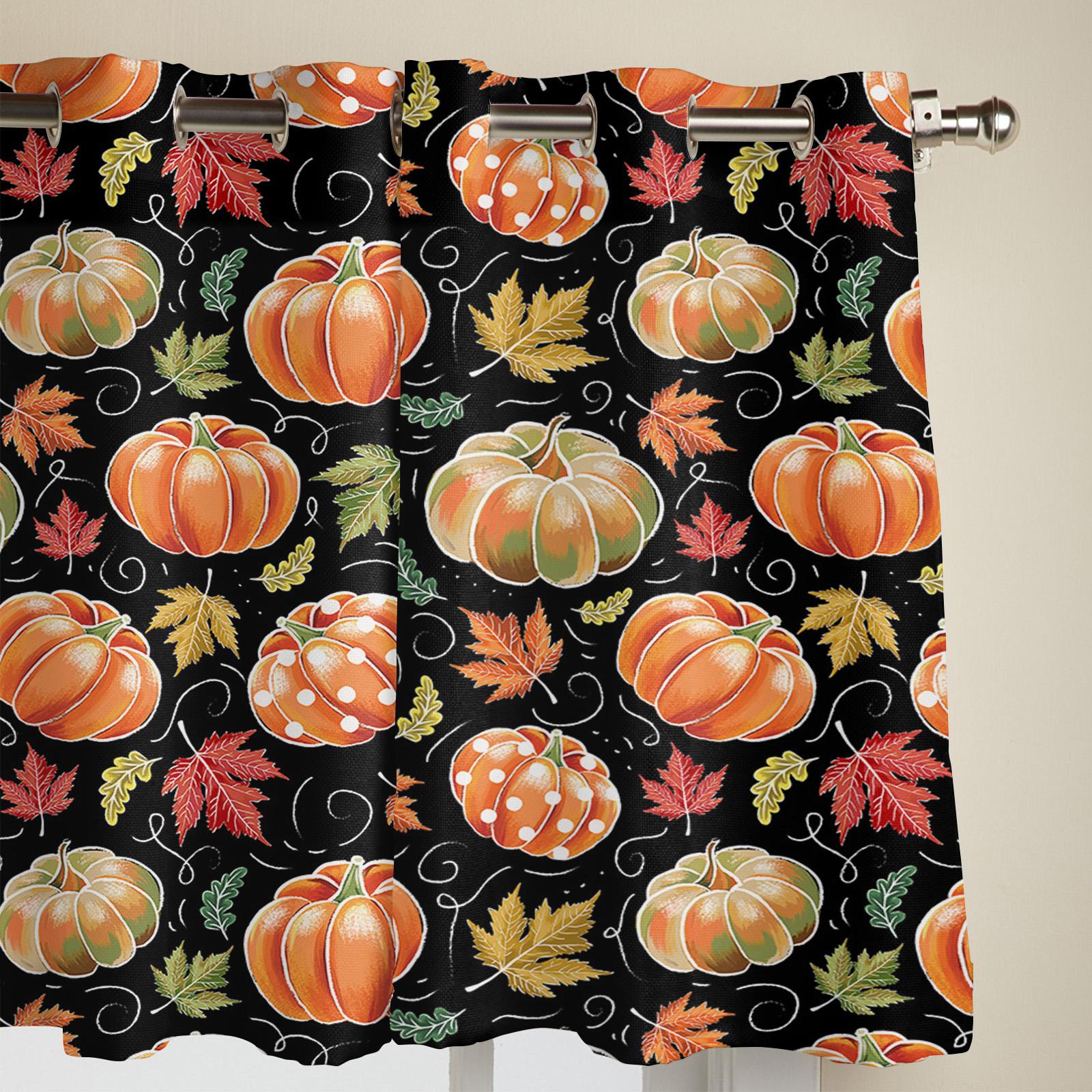 Осенние акварельные шторы с тыквой для спальни — фото 4