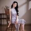 Purple cheongsam women's new Chinese style beautiful neck improvement young girl high sense velvet national style elegant daily