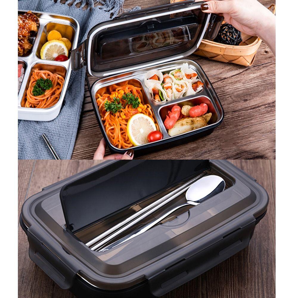 3/4 Grids Divides Food Container Stainless Steel Lunch Container Insulation Lunch Box  Camping