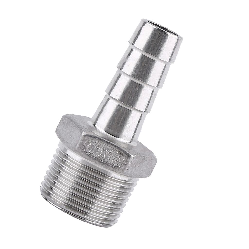 Stainless Steel Male Thread Pipe Fitting Barb Hose Tail Connector (34"x15mm)