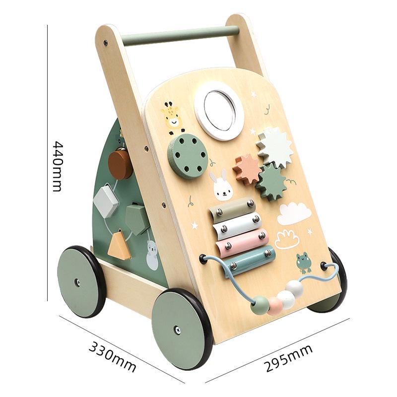Wooden Baby Walker Stroller with Educational Learning Aid - Anti-Tip Push Car Toy for Toddlers