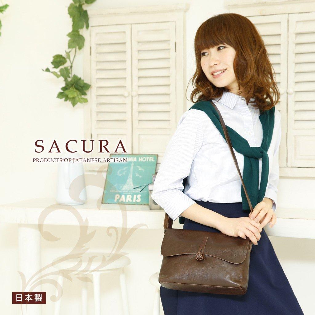 SACURA Made In Japan Natural Leather Shoulder Bag [SPIRATIO] Horizontal Type, Black