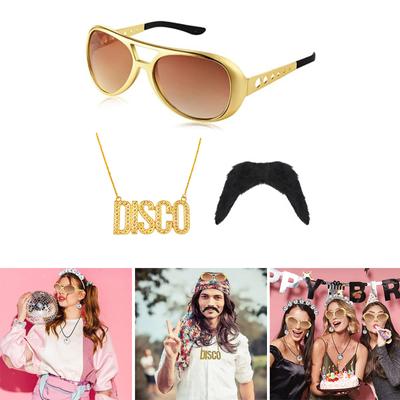 3x Doplňky ke kostýmu na disco párty 70. let Hippie brýle Disco náhrdelník Sluneční brýle pro disco vintage párty 50., 60., 70., 80. let
