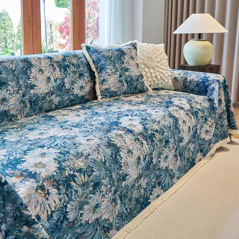 Boho Retro Sofa Cover Cotton Linen Pet Scratch Resistant Anti-Slip All-Season One-Piece Sofa Blanket