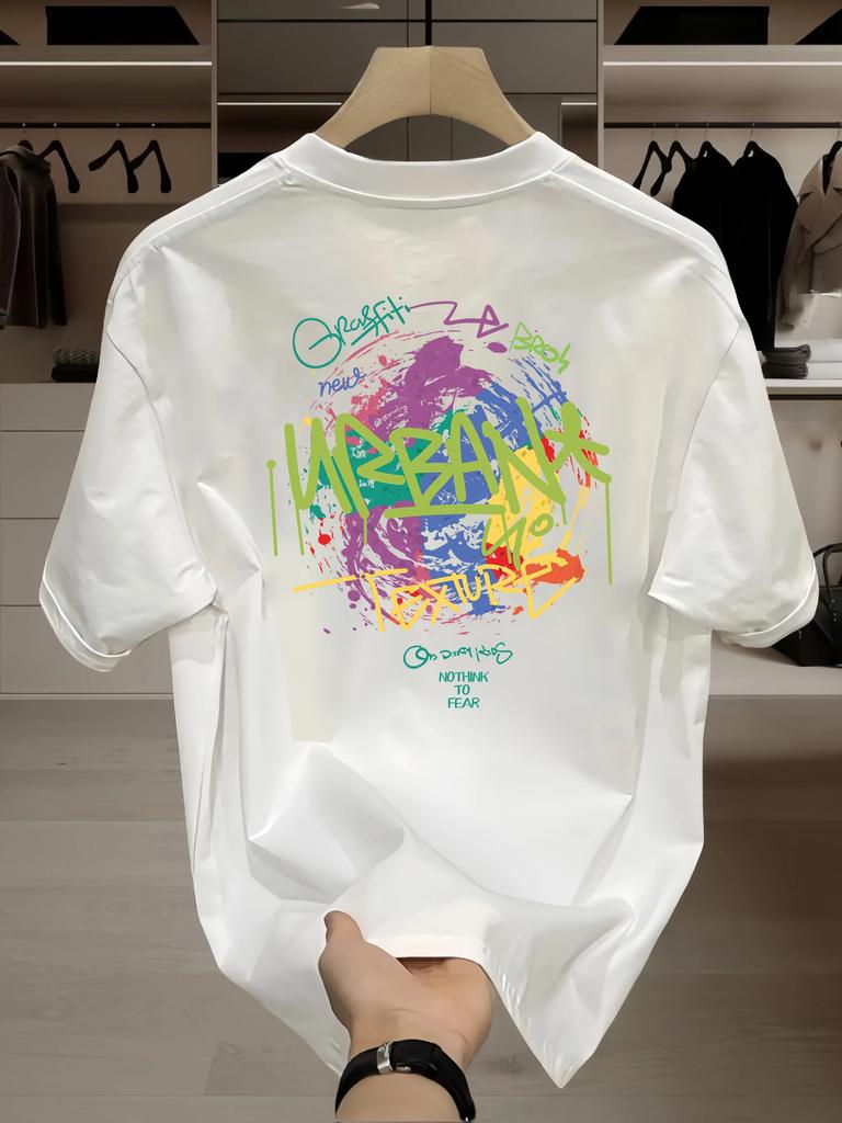 Sommermode Schweres Retro-T-Shirt für Herren mit englischen Buchstaben, 100 % Baumwolle, bedruckt, Rundhalsausschnitt, hochwertiges Casual Fitness Street