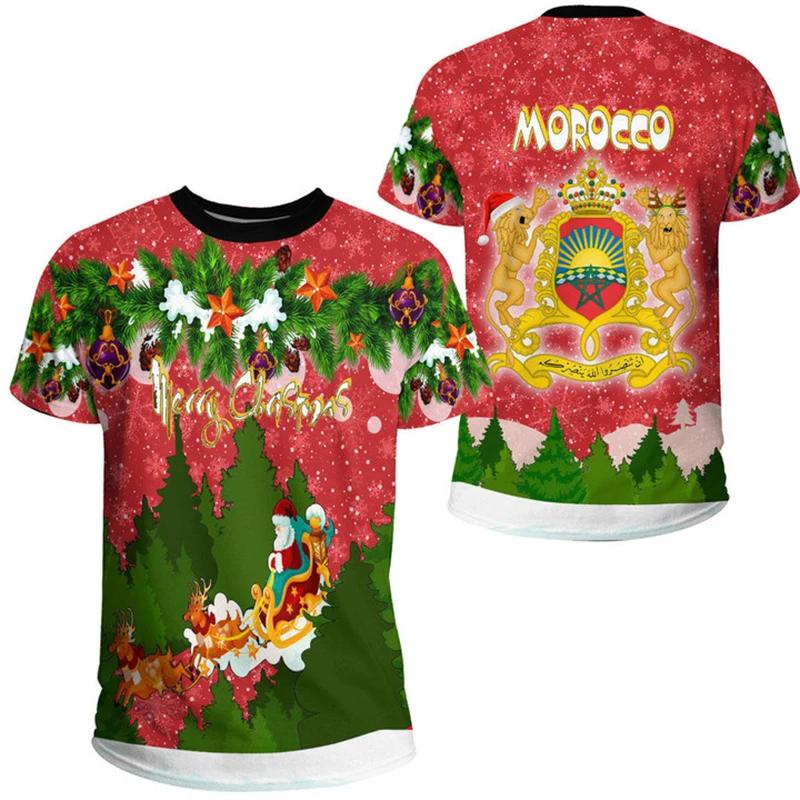 Summer Round Neck 3D Morocco Map Printed Top Fashionable Casual Short Sleeved Men's T-shirts