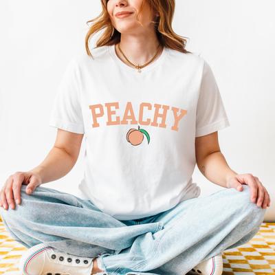 Peachy Tshirt, Retro Preppy Sporty Peach Shirt, Cute Summer Aesthetic, Vintage Varsity Pastel Casual Shirt, Summer Fruity Foodie Tee