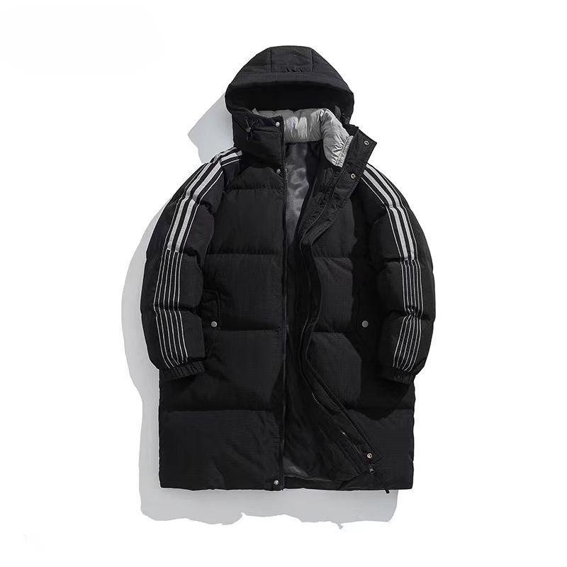 Unisex Mid-Length Striped Cotton-Padded Jacket - Winter 2025, Warm & Thick, Korean Style Student Coat