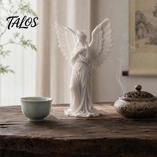 Crown Angel Ornament 3D Printed Figurine, Vintage Guardian Angle Statue, Miniature for Display Artistic Winged Women Sculpture Home Tabletop