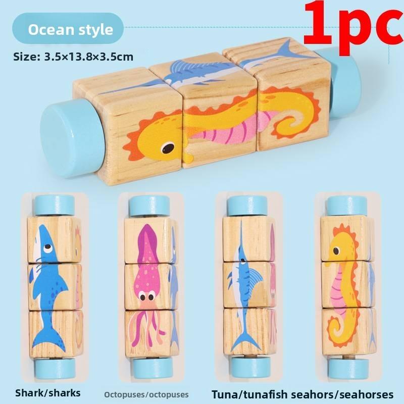 Wooden Baby Toddler Rotating Puzzle Animal Recognition Educational Toy For Early Learning