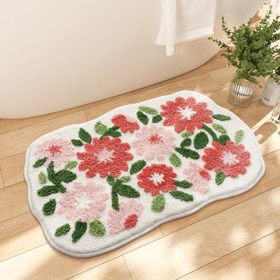 Kreative Blume Badematte Heim Badezimmer Dekoration Teppich Verdicktes Beflockung Superfaser Teppich Saugfähige Fußmatte Rutschfest
