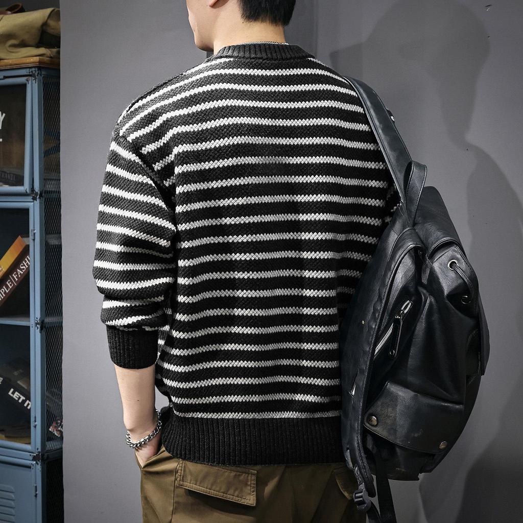 2025 Men's Striped Heavy Gauge Sweater: Autumn/Winter Long Sleeve Knit Base Layer