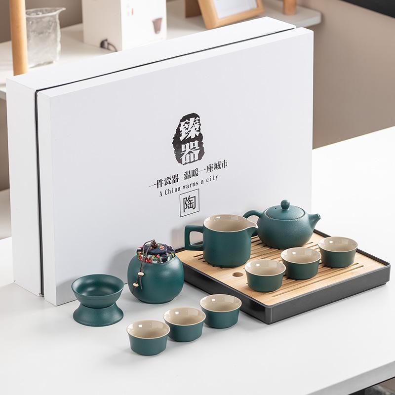 Black Pottery Kung Fu Tea Set Cover Bowl Teapot Tea Cup Tea Set Accessories Complete Tea Tray Business Gifts High-end Gift Box
