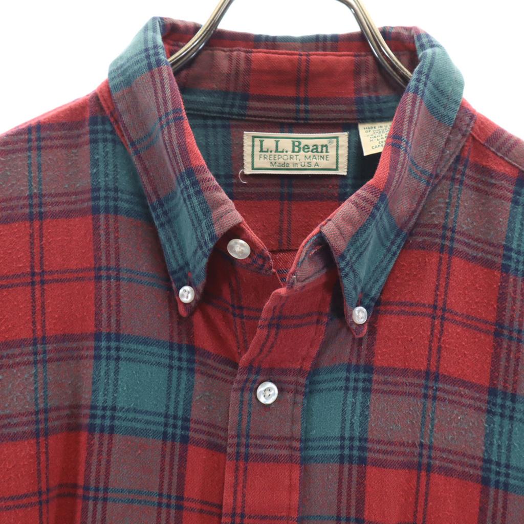 L.L.BEAN 80s Vintage Made In USA Check Pattern Long Sleeve Cotton Shirt Men's Used
