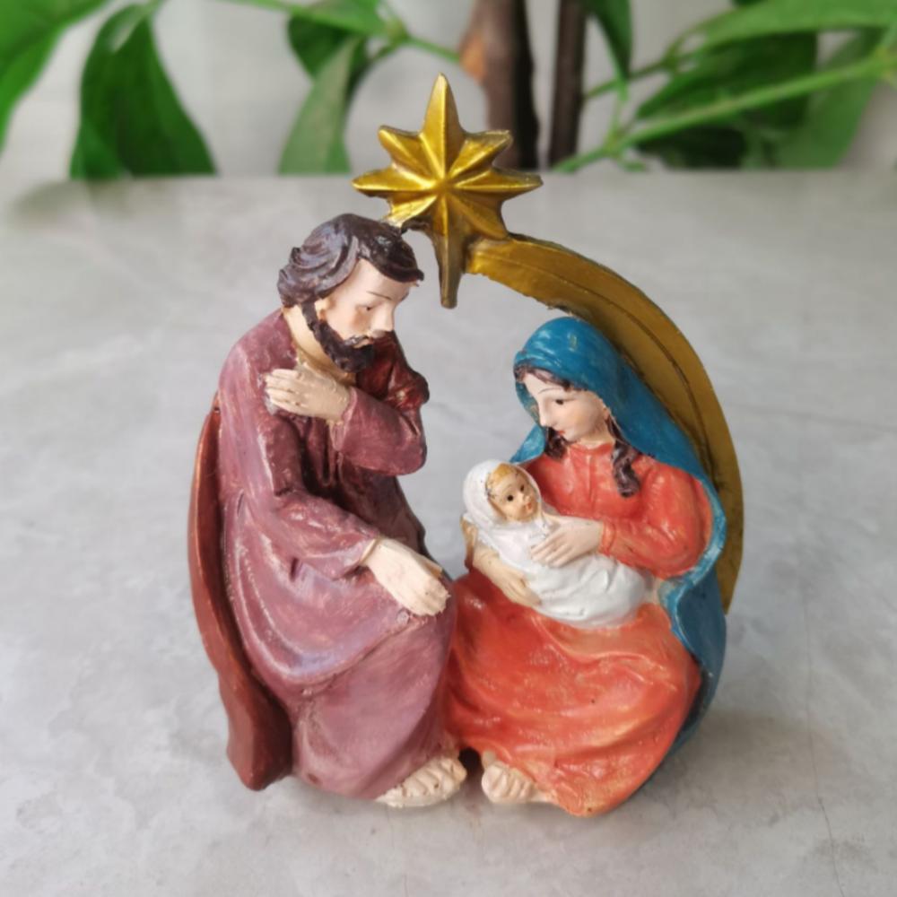 Nativity Scene Statue Tabletop Scenes Resin Holy Family Statue Catholic Figurine Handicrafts Sculpture Thanksgiving Decoration