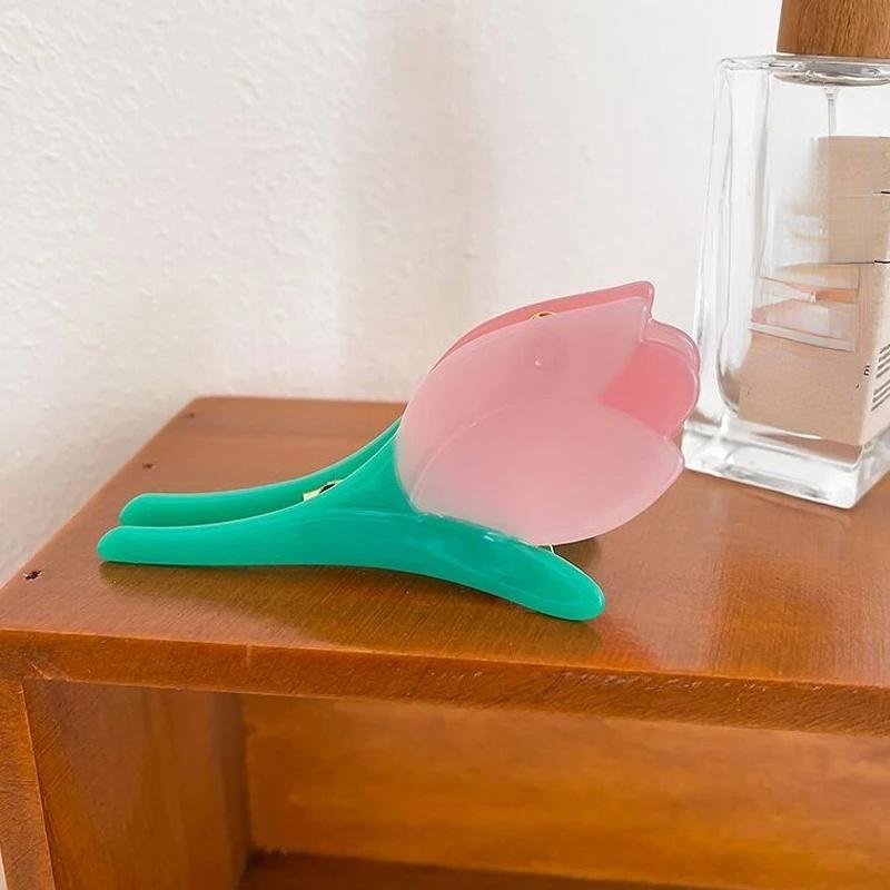 Fashionable Niche Tulip Hair Clip Women Gentle High-end Small Fresh Hairs Accessories Girls Exquisite Elegant Metal Clips Gifts LS