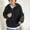 Loose Knitted Hooded Sweater Cardigan Coat Solid Color Womens Top