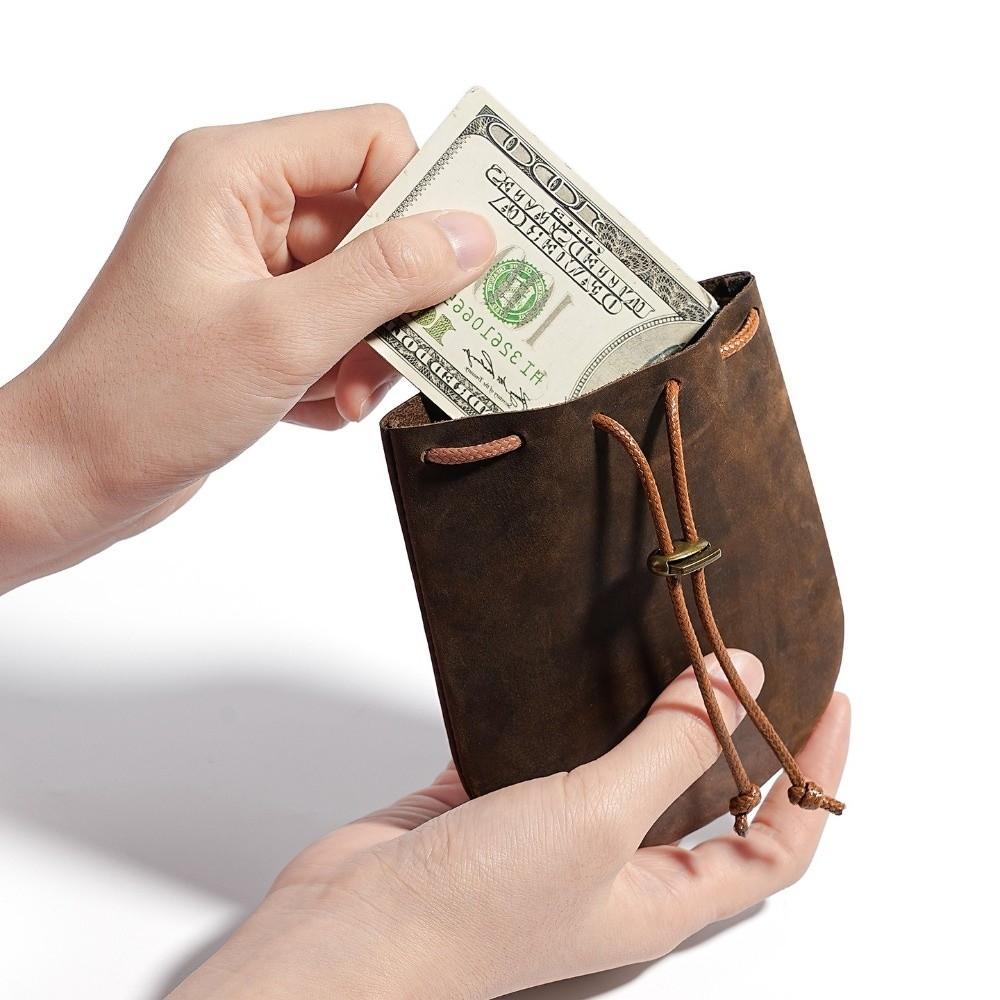 Handmade Portable Leather Drawstring Pouch Retro Nordic Coin Holders Genuine Leather Coin Purses Coin Jewelry Storage