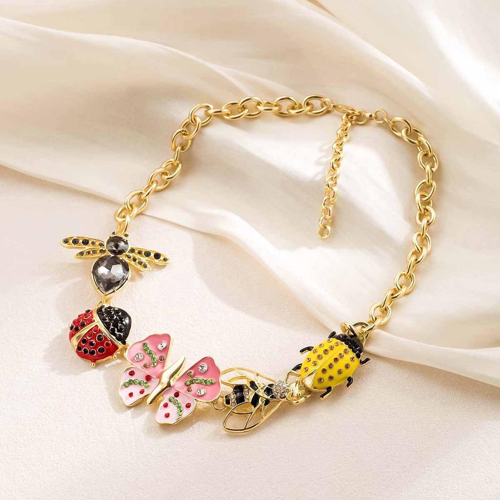 New Fashion Insect Beetle Jewelry Dripping Oil Pendant Necklace Sweet Earrings Niche Design Women Accessories
