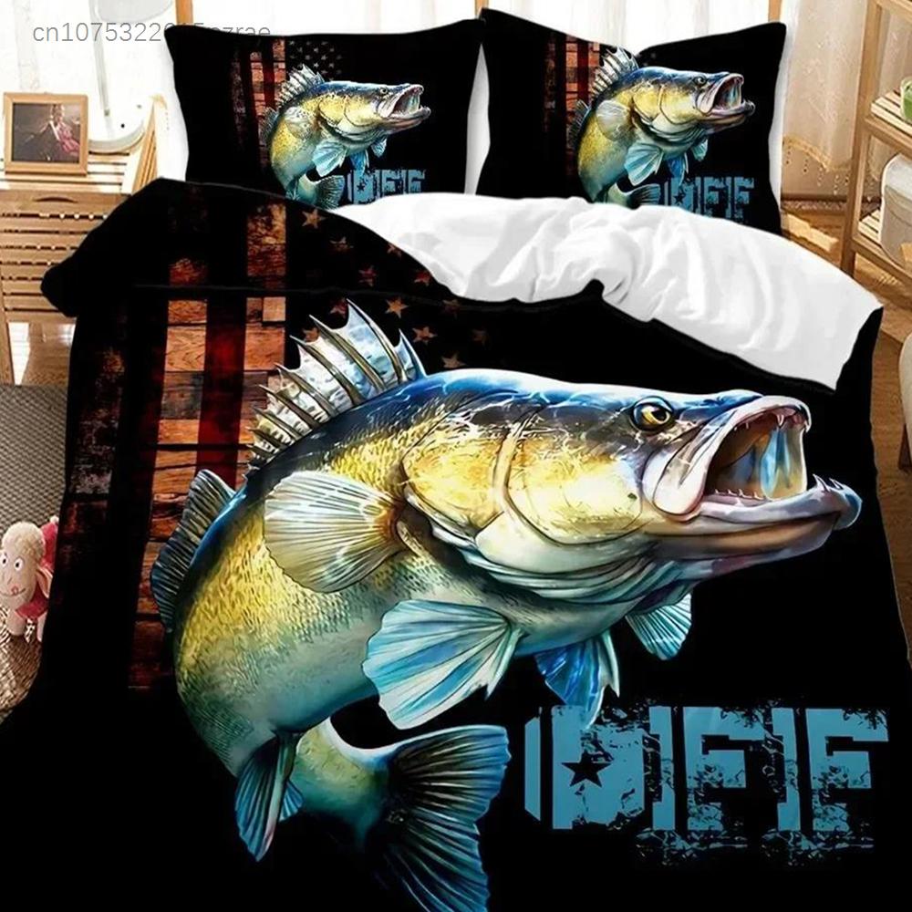 Big Pike Hunting Fly Fishing Bedding Set Bedroom Soft Modern Bedspreads Comefortable Kids Duvet Cover Quilt Cover And Pillowcase