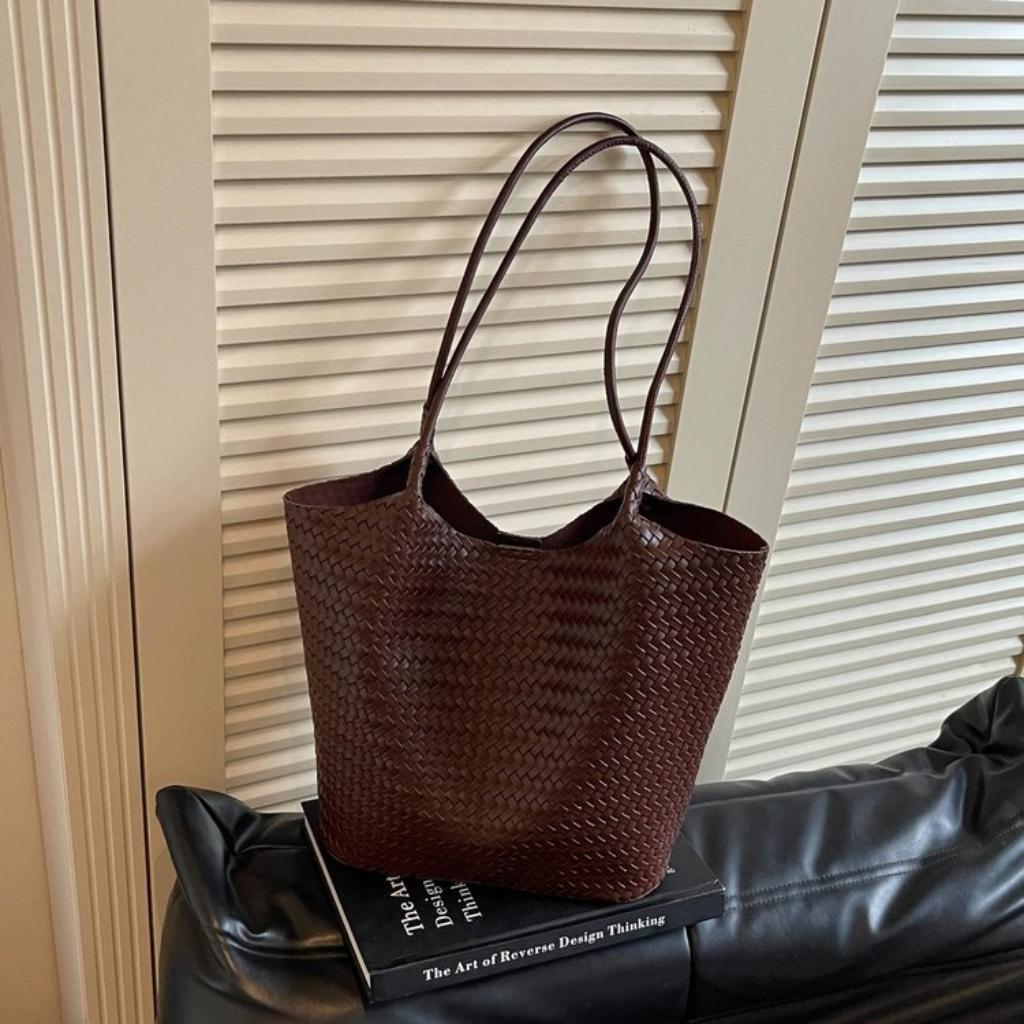 Tote Bag Women PU Woven Texture Large Capacity Office Daily Use