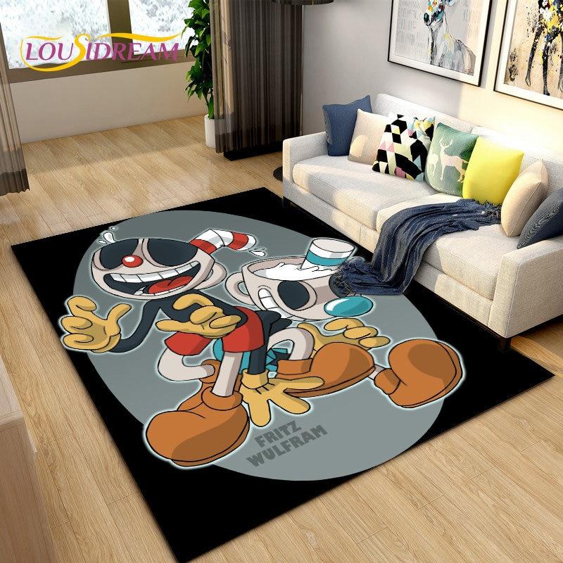 Alfombra de juego de Cuphead y Mugman, ideal para sala de estar, dormitorio, sofá, decoración, alfombra antideslizante para niños.