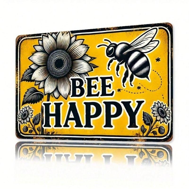 Metal Poster Wall Art, Bee Happiness Vintage, Kitchen Decor