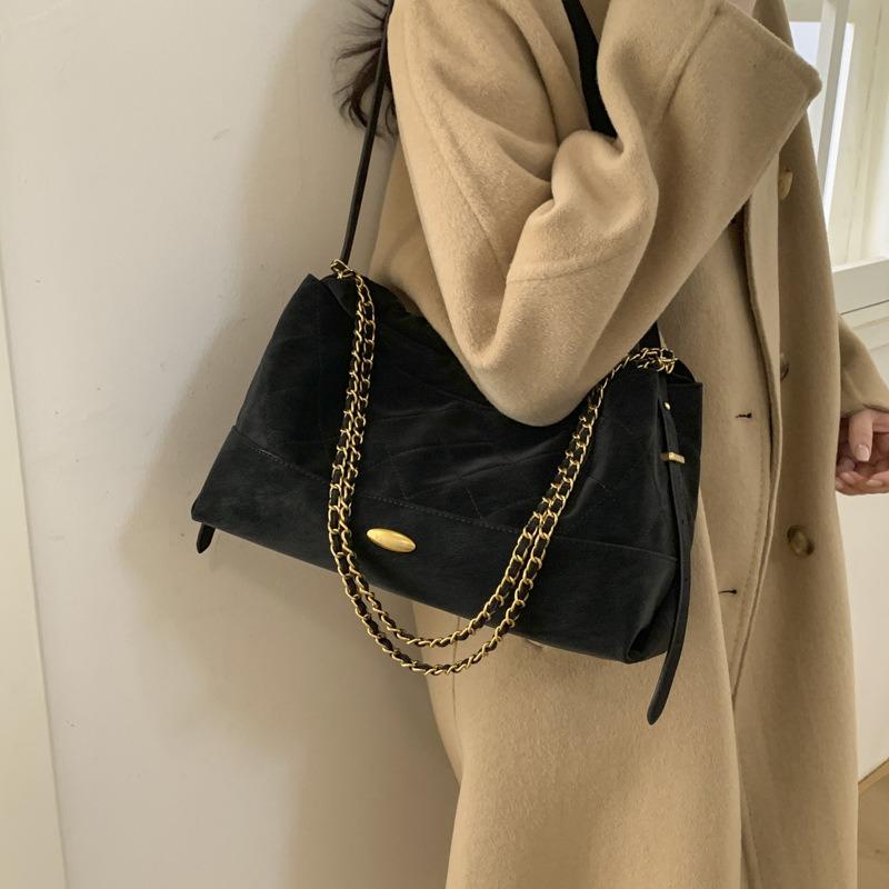 Torba shopper z drobnym kwiatowym wzorem, retro wzór rombów, łańcuszkowy pasek, do codziennego dojazdu, torba pod pachę