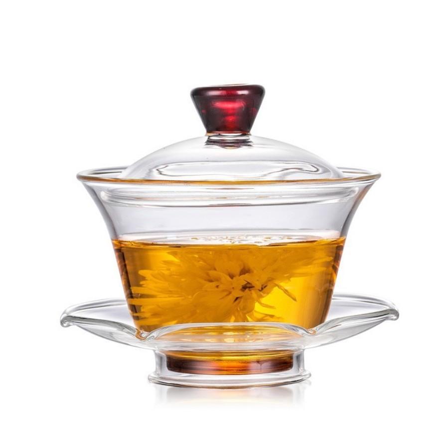 Chinese Glass Teacup Cover Bowl Transparent Heat-resistant Cover Bowl Kung Fu Tea Cup with Lid Travel Teaware Household Gift