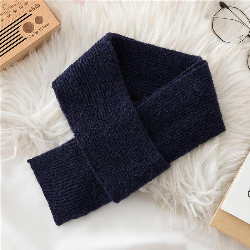 

Защита шеи небольшой шарф студентки универсальный однотонный мужской и женский вязаный шарф защита шейного отдела позвоночника шея теплый поддельный тёмно-синий