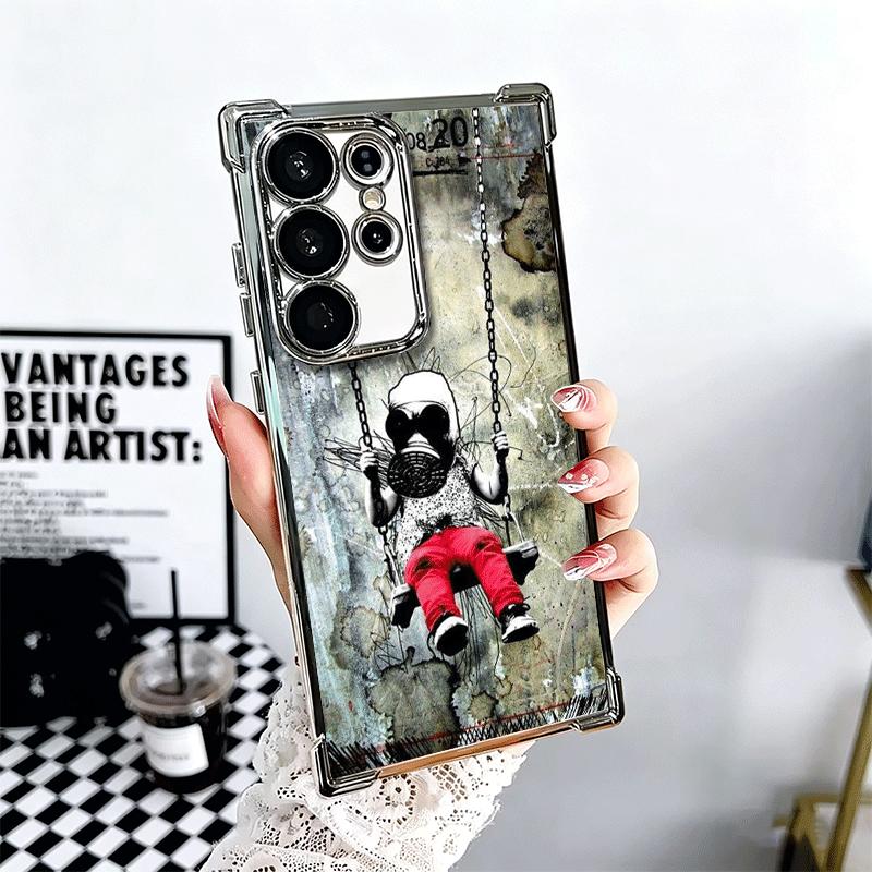 B-Banksy Art Graffiti Artist Plating Phone Case For Samsung Galaxy S24 S25 FE S26 Edge S23 Ultra S22 S21 Plus S20 Anti-Fall Aira