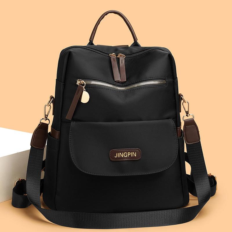 Lightweight Nylon Convertible Backpack with Front Flap Pocket Contrast Trim Dual Zipper Casual Daypack for Women Daily Travel