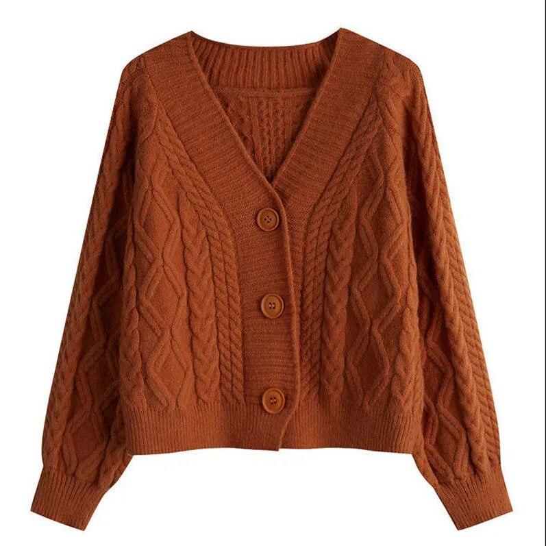 Solid V-Neck Sweater Women Knitted Cardigan Slouchy Spring and Autumn 2026 New Small Loose Short Cardigan Sweater Female Coat