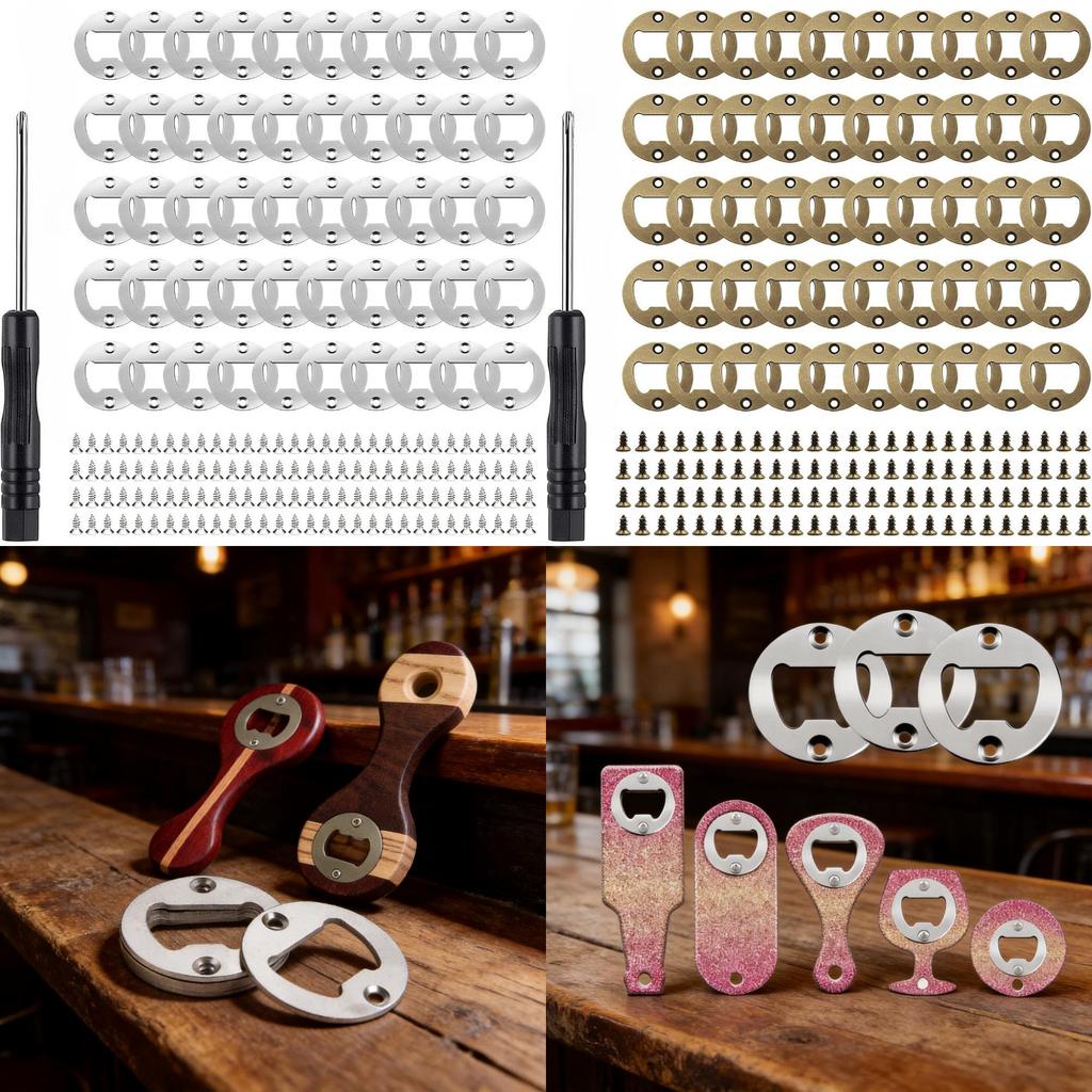 Classic Bottle Opener Set With Steel Tabs And Screwdriver For Home Bar Use