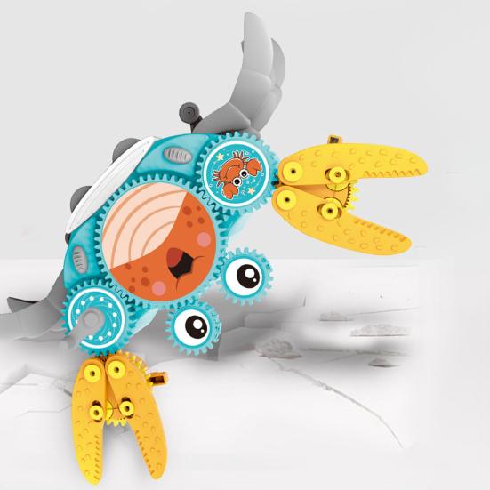 Electric Walking Gear Crab Toy with Music Light Cartoon Crawling Crab DIY Assembly Toy Toddlers Boys Girls Interactive Animal Musical Toy