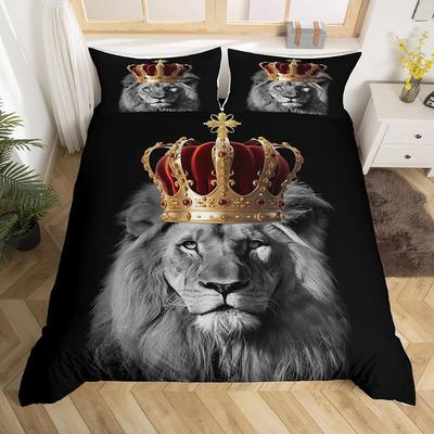 Wild Lion Three-Piece Quilt Cover 3D Digital Printing Bedding Set Bed Cover
