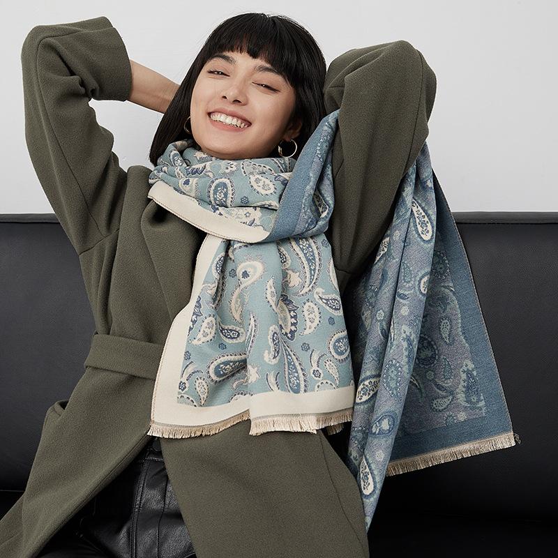 Ethnic Style Jacquard Cashew Flower Travel Scarf Women'S Jacquard Fringed Scarf Thickened Extra Long Air Conditioner Shawl