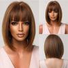 Short Orange Straight Bob Hair Synthetic Wigs with Bangs Orange Colorful Cosplay Party Wig for Women Heat Resistant Fiber Daily