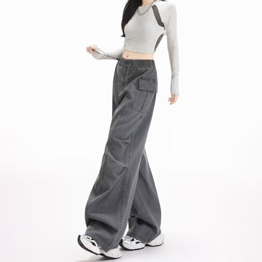 

Korean Style Women s Casual Cargo Pants - Spring/Summer Straight Fit L серый