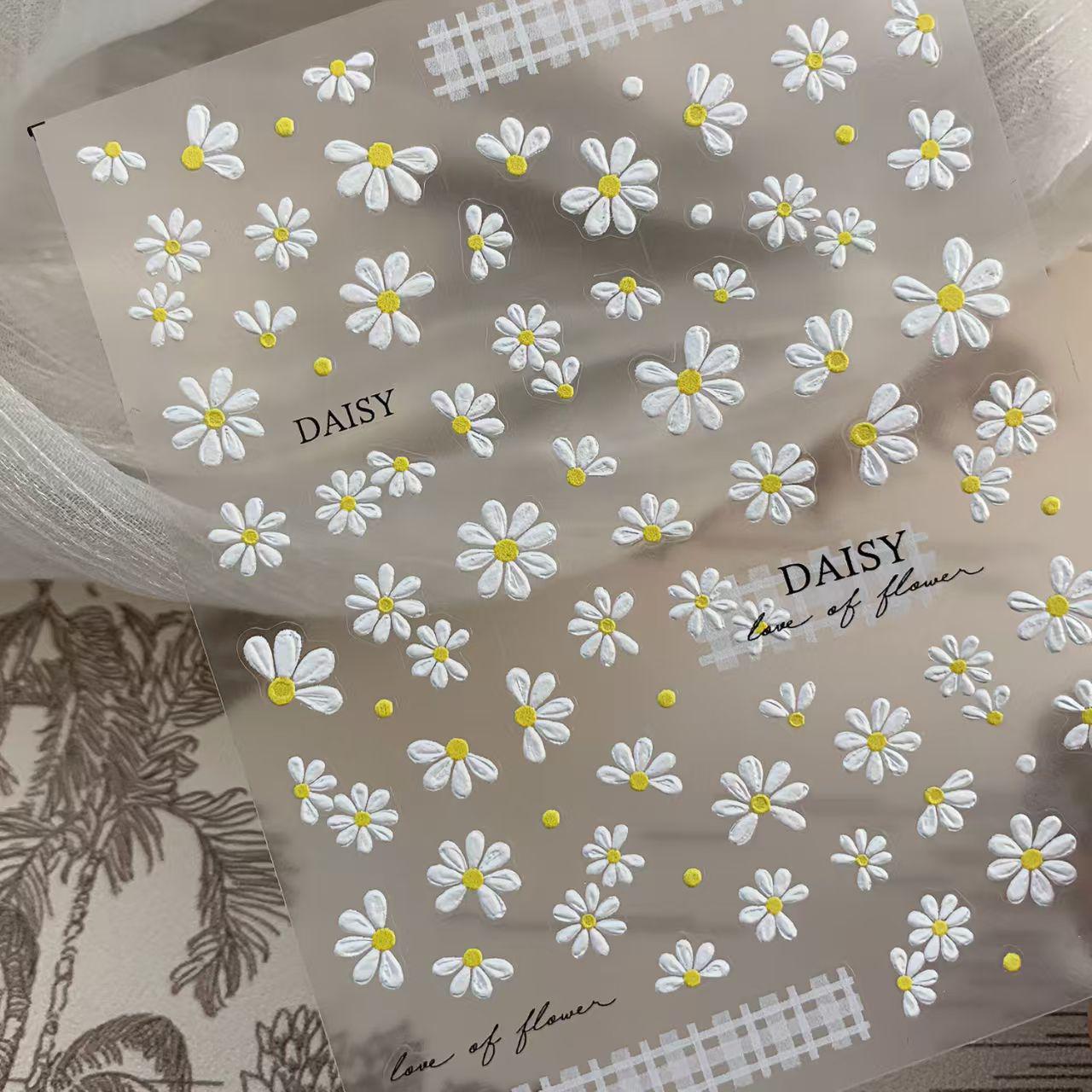 Embossed Spring Daisy Plaid Nail Art Stickers - Romantic Bloom Design